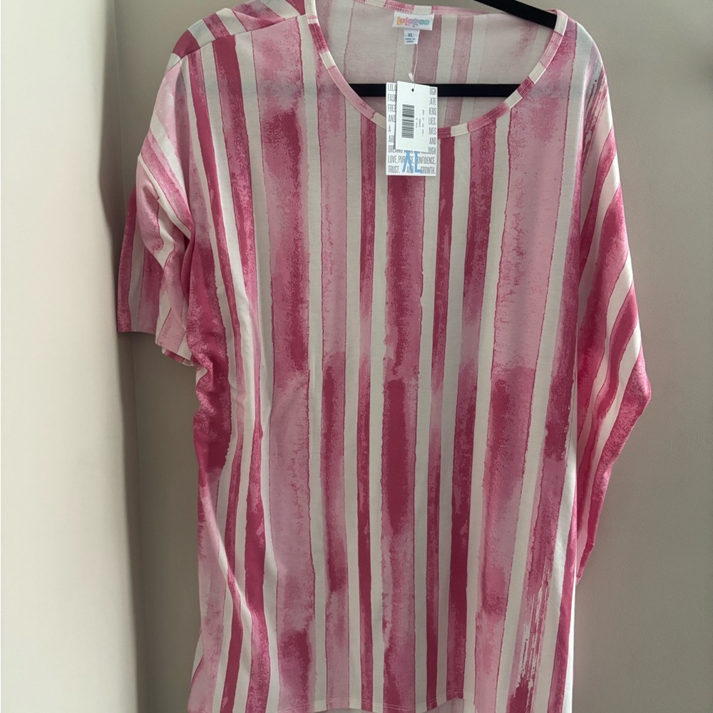 LuLaRoe Irma Pink and White Striped Tunic
